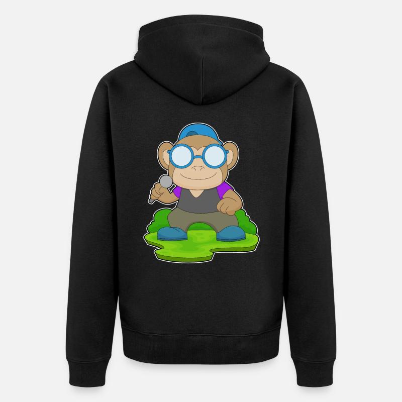 Monkey Singer Microphone Musique - Veste à capuche bio Premium Unisexe - noir