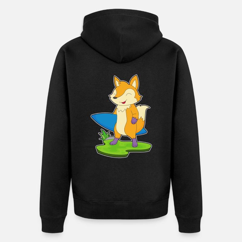 Fuchs Surfer Surfbrett - Unisex Premium Bio Zip Hoodie - Schwarz