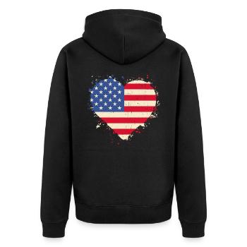 Veteran Herz USA - Unisex Premium Bio Zip Hoodie - Schwarz - Hinten - Nico (187cm)