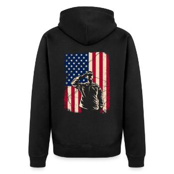 Veteran - Unisex Premium Bio Zip Hoodie - Schwarz - Hinten - Nico (187cm)