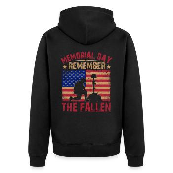 Gedenktag Gedenken an die Gefallenen - Unisex Premium Bio Zip Hoodie - Schwarz - Hinten - Nico (187cm)