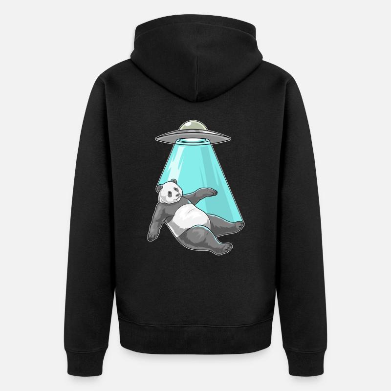 Panda Raumschiff - Unisex Premium Bio Zip Hoodie - Schwarz
