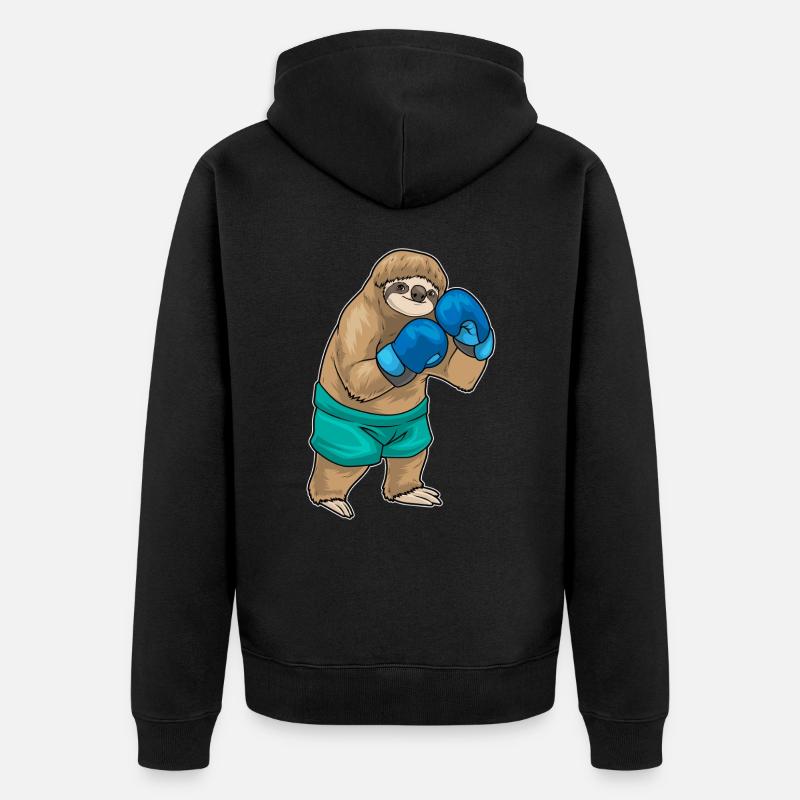 Faultier Boxer Boxhandschuhe Boxen - Unisex Premium Bio Zip Hoodie - Schwarz