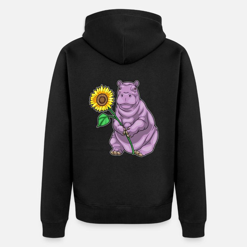 Nilpferd Sonnenblume Blumen - Unisex Premium Bio Zip Hoodie - Schwarz