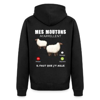 Mes moutons m'appellent il faut que j'y aille - Veste à capuche bio Premium Unisexe - noir - Dos - Nico (187cm)