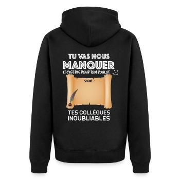 Départ collègue citation collègues inoubliables - Veste à capuche bio Premium Unisexe - noir - Dos - Nico (187cm)