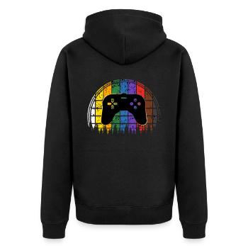 Console - Unisex Premium Organic Zip Hoodie - black - Back - Nico (187cm)