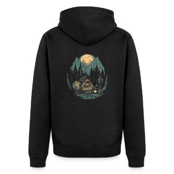 Outdoor - Campen im Wald - Unisex Premium Bio Zip Hoodie - Schwarz - Hinten - Nico (187cm)