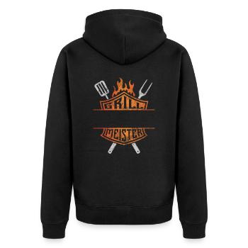 Grillmeister - eigener Name - Vatertag Geschenk - Unisex Premium Bio Zip Hoodie - Schwarz - Hinten - Nico (187cm)
