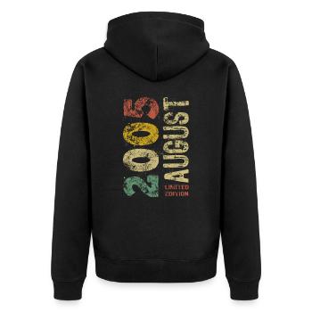 Limited Edition August 2005 Geburtstag - Geschenk - Unisex Premium Bio Zip Hoodie - Schwarz - Hinten - Nico (187cm)