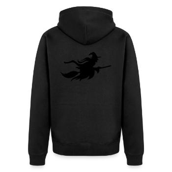 Hexe - Unisex Premium Bio Zip Hoodie - Schwarz - Hinten - Nico (187cm)