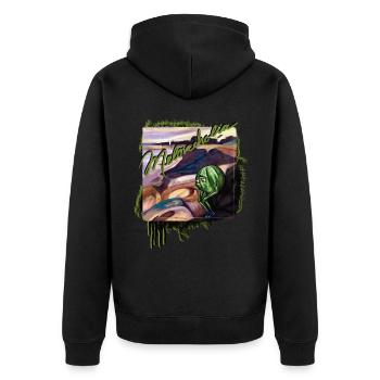 "Meloncholia" - Unisex Premium Bio Zip Hoodie - Schwarz - Hinten - Nico (187cm)