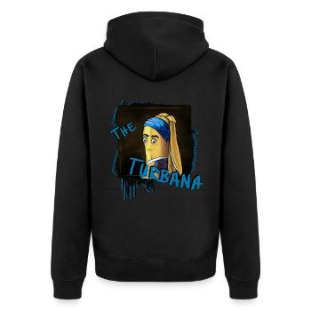 "The Turbana" - Unisex Premium Bio Zip Hoodie - Schwarz - Hinten - Nico (187cm)