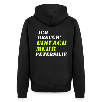 Einfach mehr Petersilie - Veganer Kräuter Spruch - Unisex Premium Bio Zip Hoodie - Schwarz - Hinten - Nico (187cm)