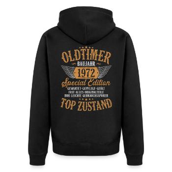 Oldtimer Baujahr Jahrgang 1972 Geburtstag 50 Jahre - Unisex Premium Bio Zip Hoodie - Schwarz - Hinten - Nico (187cm)
