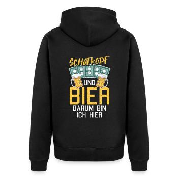 Schafkopf und Bier Kartenspiel Schafkopfen - Unisex Premium Bio Zip Hoodie - Schwarz - Hinten - Nico (187cm)