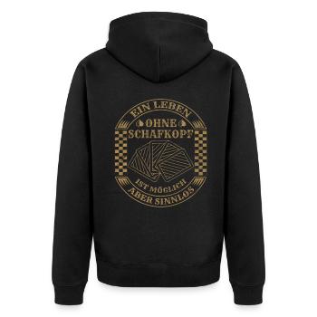 Ein Leben ohne Schafkopf Kartenspiel Schafkopfen - Unisex Premium Bio Zip Hoodie - Schwarz - Hinten - Nico (187cm)
