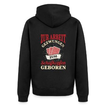 Zum Schafkopfen geboren Kartenspiel Schafkopf - Unisex Premium Bio Zip Hoodie - Schwarz - Hinten - Nico (187cm)