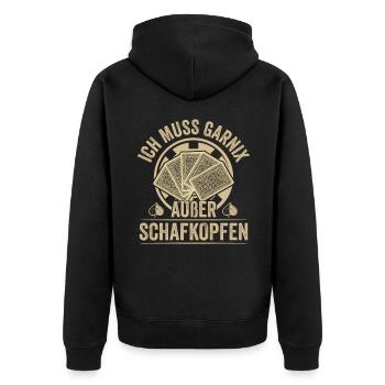 Schafkopf ich muss garnix Kartenspiel Schafkopfen - Unisex Premium Bio Zip Hoodie - Schwarz - Hinten - Nico (187cm)