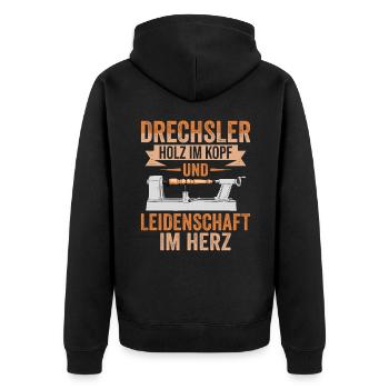 Drechsler Leidenschaft Drechselbank Drechseln - Unisex Premium Bio Zip Hoodie - Schwarz - Hinten - Nico (187cm)