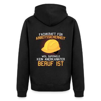 Arbeitssicherheit Fachkraft Sifa Spruch - Unisex Premium Bio Zip Hoodie - Schwarz - Hinten - Nico (187cm)