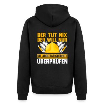 Arbeitssicherheit Fachkraft der tut nix Sifa - Unisex Premium Bio Zip Hoodie - Schwarz - Hinten - Nico (187cm)