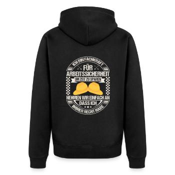 Arbeitssicherheit Fachkraft hat immer Recht Sifa - Unisex Premium Bio Zip Hoodie - Schwarz - Hinten - Nico (187cm)