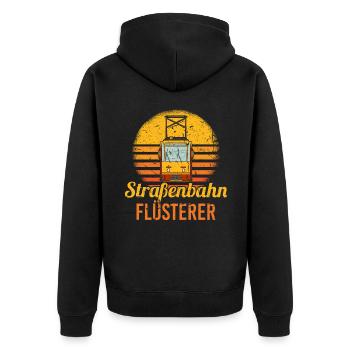 Retro Straßenbahn Flüsterer Straßenbahnfahrer - Unisex Premium Bio Zip Hoodie - Schwarz - Hinten - Nico (187cm)
