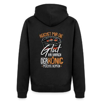 Dutch Oven Dopfen Glut BBQ Feuertopf - Unisex Premium Bio Zip Hoodie - Schwarz - Hinten - Nico (187cm)