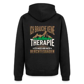 Berchtesgaden keine Therapie Watzmann Wandern - Unisex Premium Bio Zip Hoodie - Schwarz - Hinten - Nico (187cm)