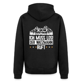 Der Watzmann ruft Berchtesgaden Wandern - Unisex Premium Bio Zip Hoodie - Schwarz - Hinten - Nico (187cm)