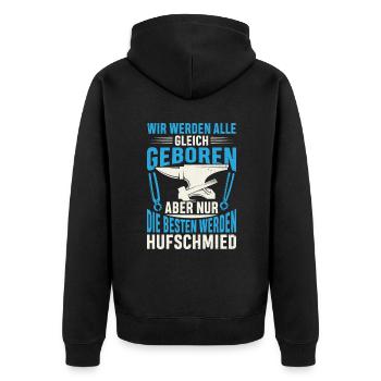 Nur die Besten werden Hufschmied Hufeisen - Unisex Premium Bio Zip Hoodie - Schwarz - Hinten - Nico (187cm)