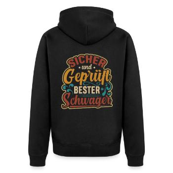Retro sicher bester Schwager Spruch - Unisex Premium Bio Zip Hoodie - Schwarz - Hinten - Nico (187cm)