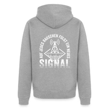 Amateurfunk Funkgerät Rauschen Spruch Amateurfunke - Unisex Premium Bio Zip Hoodie - Grau meliert - Hinten - Nico (187cm)