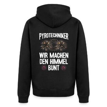 Pyrotechniker Himmel bunt Böller Pyrotechnik - Unisex Premium Bio Zip Hoodie - Schwarz - Hinten - Nico (187cm)