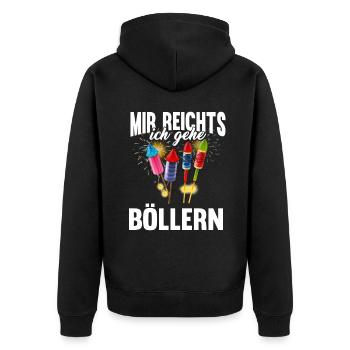Pyrotechniker mir reichts Böllern Pyrotechnik - Unisex Premium Bio Zip Hoodie - Schwarz - Hinten - Nico (187cm)