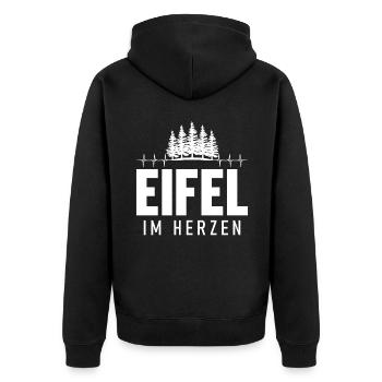 Eifel im Herzen Herzschlag Pfalz Pfälzer - Unisex Premium Bio Zip Hoodie - Schwarz - Hinten - Nico (187cm)