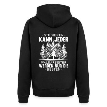 Waldarbeiter werden nur die Besten Forstwirt - Unisex Premium Bio Zip Hoodie - Schwarz - Hinten - Nico (187cm)