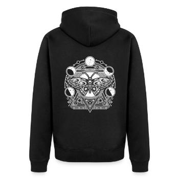 Mondphasen Motte Witchcraft okkult - Unisex Premium Bio Zip Hoodie - Schwarz - Hinten - Nico (187cm)