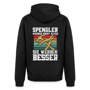 Klempner Spengler werden besser Retro - Unisex Premium Bio Zip Hoodie - Schwarz - Hinten - Nico (187cm)