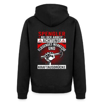 Klempner Spengler bei der Arbeit Handwerker - Unisex Premium Bio Zip Hoodie - Schwarz - Hinten - Nico (187cm)