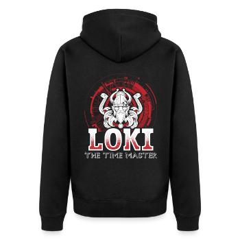 Wikinger Loki the time master nordische Gott - Unisex Premium Bio Zip Hoodie - Schwarz - Hinten - Nico (187cm)