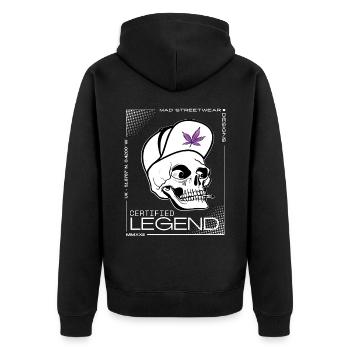 Eine zertifizierte Legende - Unisex Premium Bio Zip Hoodie - Schwarz - Hinten - Nico (187cm)