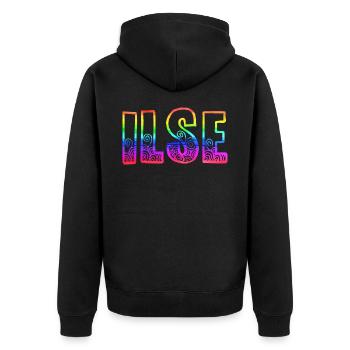 ilse rs regenbogen - Unisex Premium Bio Zip Hoodie - Schwarz - Hinten - Nico (187cm)