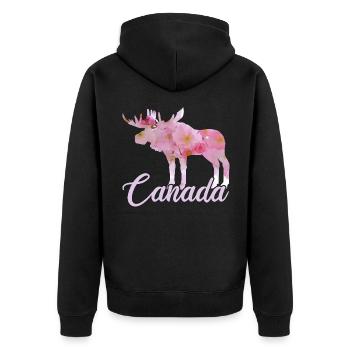 Flowers Canada Moose - Unisex Premium Organic Zip Hoodie - black - Back - Nico (187cm)
