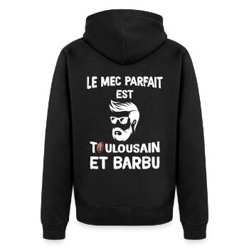 Toulousain Barbu Donc Mec Parfait - Veste à capuche bio Premium Unisexe - noir - Dos - Nico (187cm)
