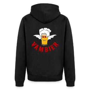 Vambier Halloween Bier Vampir Wortspiel Fledermaus - Unisex Premium Bio Zip Hoodie - Schwarz - Hinten - Nico (187cm)
