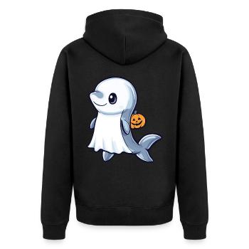 Delfin Halloween Comic Geist - Unisex Premium Bio Zip Hoodie - Schwarz - Hinten - Nico (187cm)