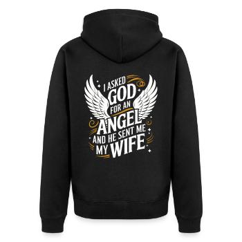 Frau Ehefrau Partnerin Familie Verheiratet - Unisex Premium Bio Zip Hoodie - Schwarz - Hinten - Nico (187cm)