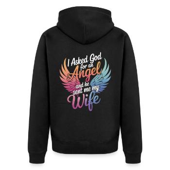 Frau Ehefrau Partnerin Familie Verheiratet - Unisex Premium Bio Zip Hoodie - Schwarz - Hinten - Nico (187cm)